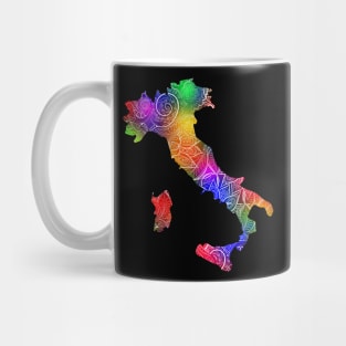 Colorful mandala art map of Italy with text in multicolor pattern Mug